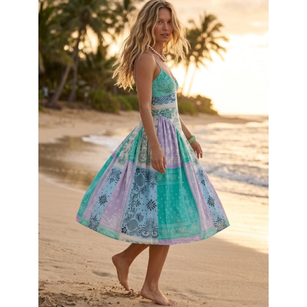 Free People Bohemian Bandana Tropical Wish You Would Midi Dress Size Small